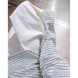 现货】好看到犯规！2026春夏凉凉蓝白色条纹上衣亚麻微透圆领T恤