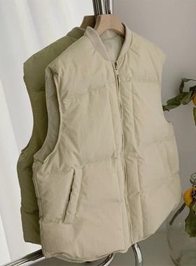 无D推荐系列！白色立领拉链无袖马夹外套女冬季叠穿韩系宽松坎肩