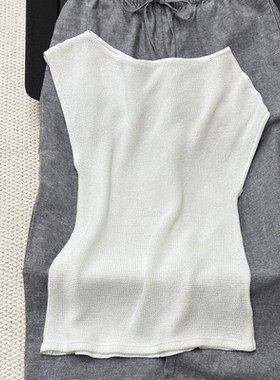 无D推荐系列！白色斜一字领无袖修身上衣女早春新款单穿气质背心