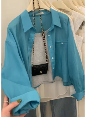 现货】被安利99次！2026春夏蓝色亚麻休闲衬衫女翻领百搭衬衣外套