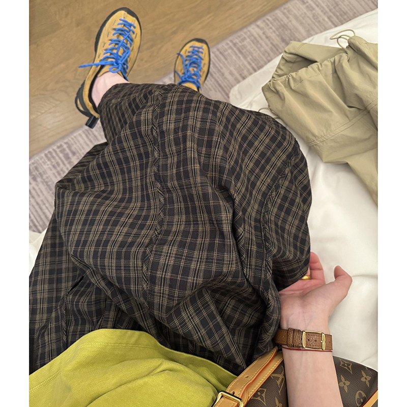 CHAO级推荐！日系黑格子高腰休闲半身裙女春季新款百搭休闲伞型裙