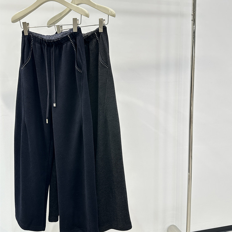 现货】韩系藏青色抽绳醋酸羊毛弯刀裤女冬季新款垂感软糯慵懒长裤,女装/女士精品,卫裤,淘宝优惠券,粉丝福利购,淘宝优惠卷