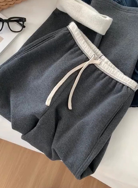 【现货封神穿搭】灰色松紧腰撞色镰刀裤女2026早秋设计阔腿香蕉裤