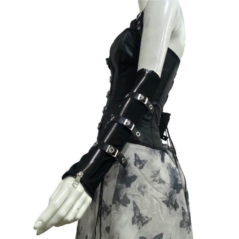 ITSYOUNG欧美朋克风皮扣装饰手套