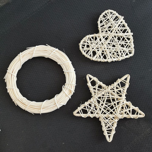 白色印尼藤编五角星爱心手工diy