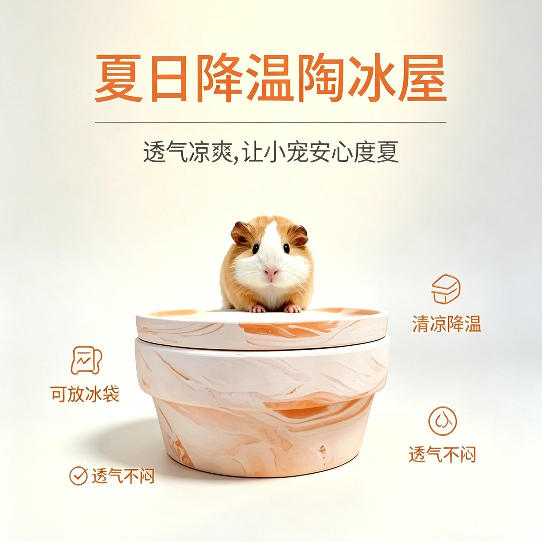 玛奇朵无孔加盖置放冰袋仓鼠降温金丝熊侏儒散热纳凉陶盆透气吸水