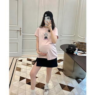 LeoMami高级感孕妇装夏季甜美小羊印花短袖T恤薄款宽松显瘦上衣