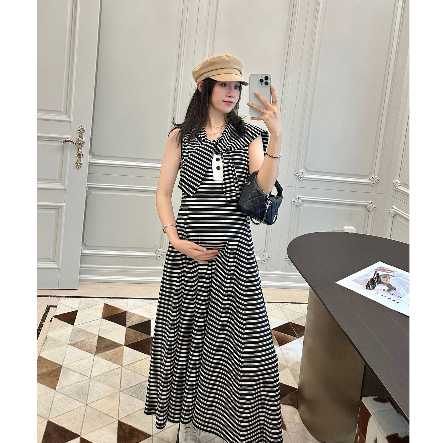 孕妇装夏季条纹背心裙披肩两件套
