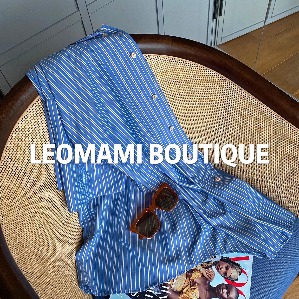 [레오마미] 임부복 가을청색 세로줄무늬 7부소매 루즈한 중간기장 배커버 탑