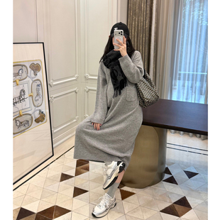 LeoMami孕妇装秋冬款羊毛羊绒混纺针织连衣裙保暖宽松直筒毛衣裙