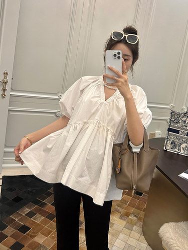 孕妇装夏季短袖衬衫娃娃袖上衣