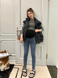 LeoMami孕妇裤子冬季加绒加厚小脚牛仔裤弹力修身显瘦铅笔裤外穿