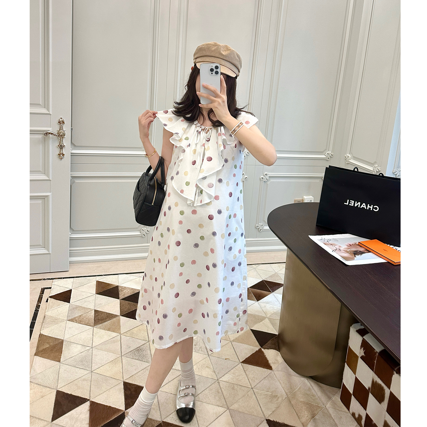 孕妇装夏甜美彩色波点连衣裙