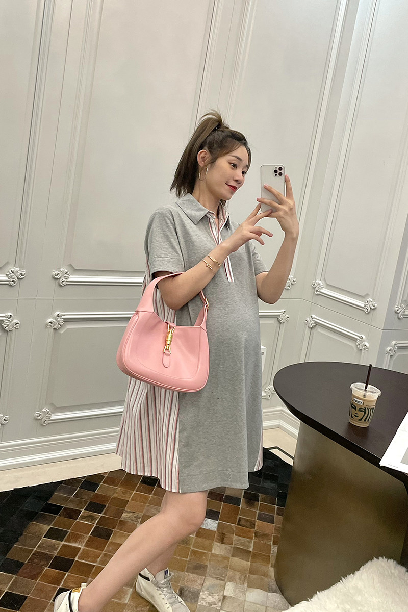 孕妇装夏款条纹衬衫拼接polo裙子