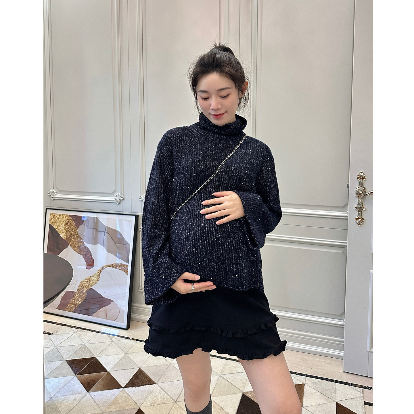 LeoMami孕妇装秋冬装羊毛混纺高领亮片毛衣宽松显瘦打底针织衫,孕妇装/孕产妇用品/营养,毛衣,淘宝优惠券,粉丝福利购,淘宝优惠卷