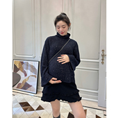 羊毛混纺高领亮片毛衣宽松显瘦打底针织衫 LeoMami孕妇装 秋冬装
