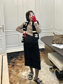 春秋丝绒亮片半身裙高级感时髦开叉直筒小黑裙 孕妇装 LeoMami