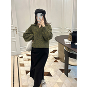 针织衫 翻领羊毛毛衣宽松复古慵懒风短款 春秋新款 LeoMami孕妇装