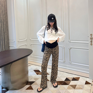 显瘦百搭拖地直筒裤 LeoMami孕妇裤 豹纹休闲裤 醋酸针织时尚 春秋款
