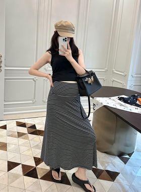 LeoMami孕妇装夏季天丝棉条纹半身裙修身显瘦高弹力休闲垂感半裙