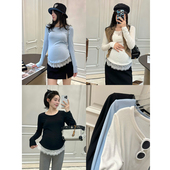 秋装 芭蕾风蕾丝拼接长袖 T恤时髦修身 LeoMami孕妇装 打底衫 内搭上衣