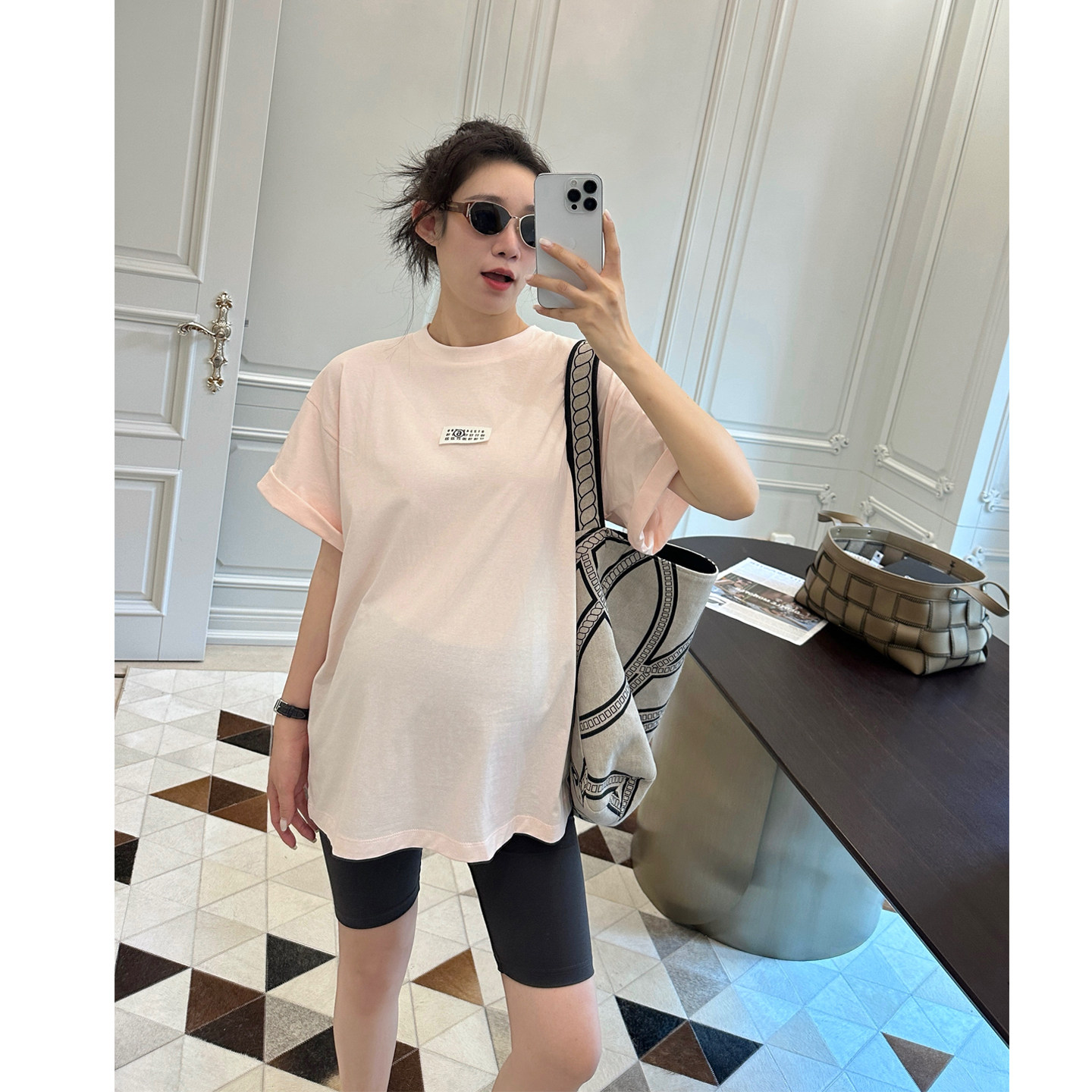LeoMami孕妇装夏季数字布贴短袖T恤薄款百搭宽松显瘦纯色慵懒上衣