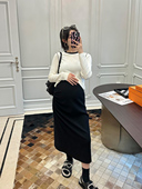 LeoMami孕妇装 气质弹力包臀裙 春秋设计感羊毛褶皱半身裙开叉修身