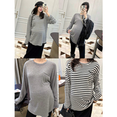 条纹宽松内搭打底毛衣 天丝羊毛羊绒混纺针织衫 LeoMami孕妇装 春款