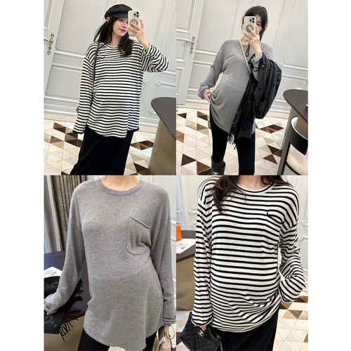 孕妇装春秋款羊毛针织衫条纹毛衣