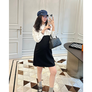 LeoMami孕妇装春夏款修身撞色拼接衬衫连衣裙赫本风时尚通勤裙子