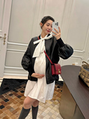 高级感绵羊皮皮衣外套设计感落肩袖 LeoMami孕妇装 秋款 真皮夹克潮