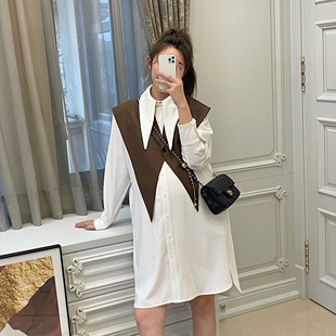 LeoMami 高级设计感白衬衫 孕妇连衣裙秋季 中长款 裙两件套 新款