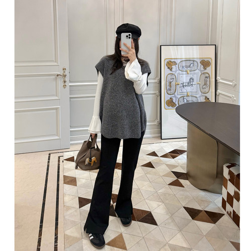 孕妇装秋复古针织马甲女毛衣背心