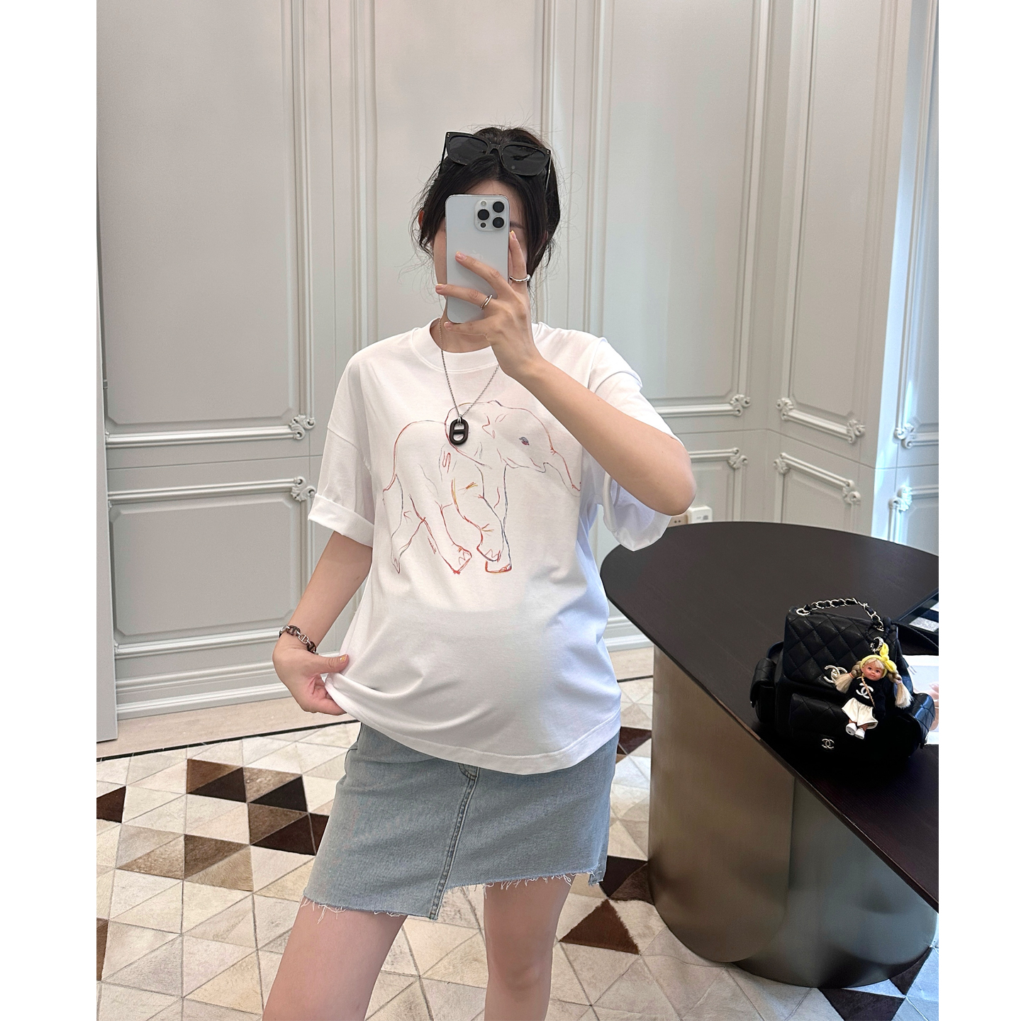 孕婦裝夏季手繪大象印花短袖T恤