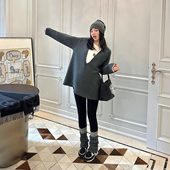 秋冬款 羊毛混纺假两件T恤长袖 设计感时尚 LeoMami孕妇装 宽松打底衫