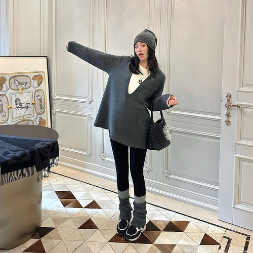 孕妇装秋冬款羊毛混纺假两件T恤