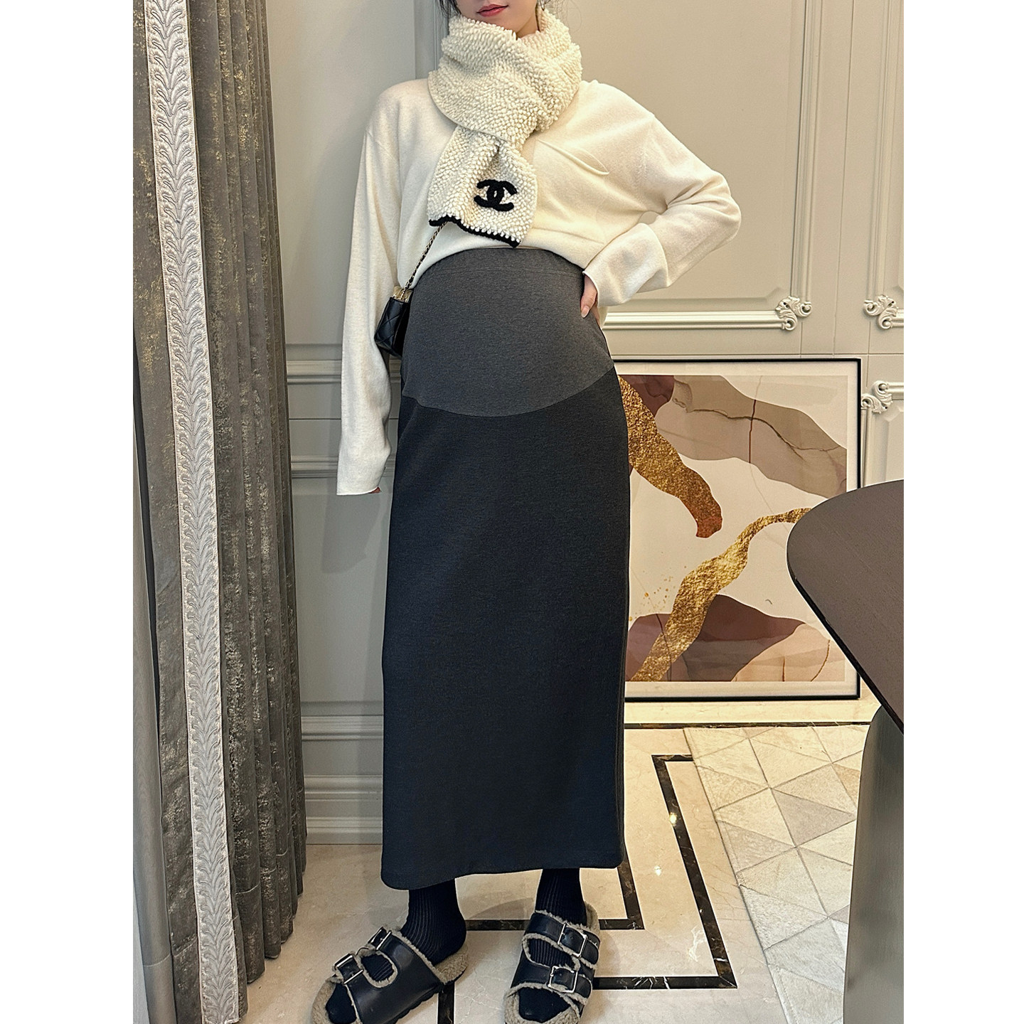 LeoMami孕妇装秋冬醋酸羊毛半身裙高腰显瘦中长款后开叉A字包臀裙,孕妇装/孕产妇用品/营养,半身裙,淘宝优惠券,粉丝福利购,淘宝优惠卷