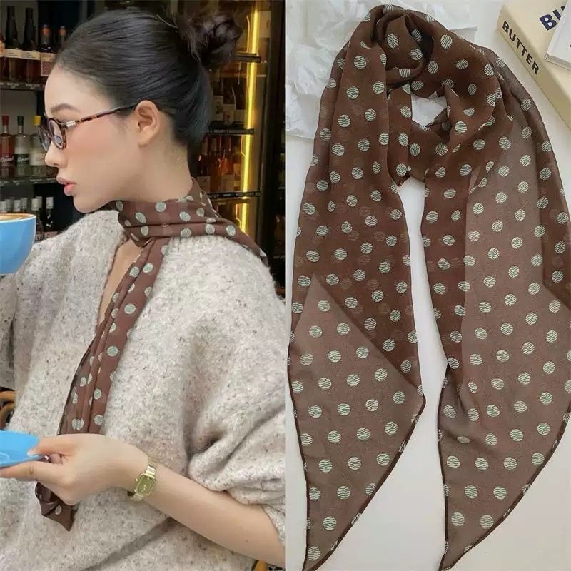棕色波点丝巾印花高级百搭