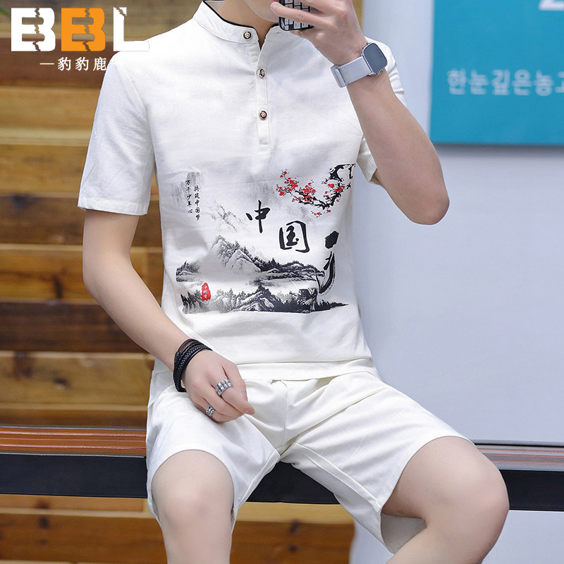 中国风唐装夏季男士棉麻短袖套装青年亚麻t恤上衣中式汉服短裤潮|msdalam kategori Pakaian Lelaki, pakaian kebangsaan - dari Buy2taobao.com untuk memberikan perkhidmatan ejen Taobao profesional membeli