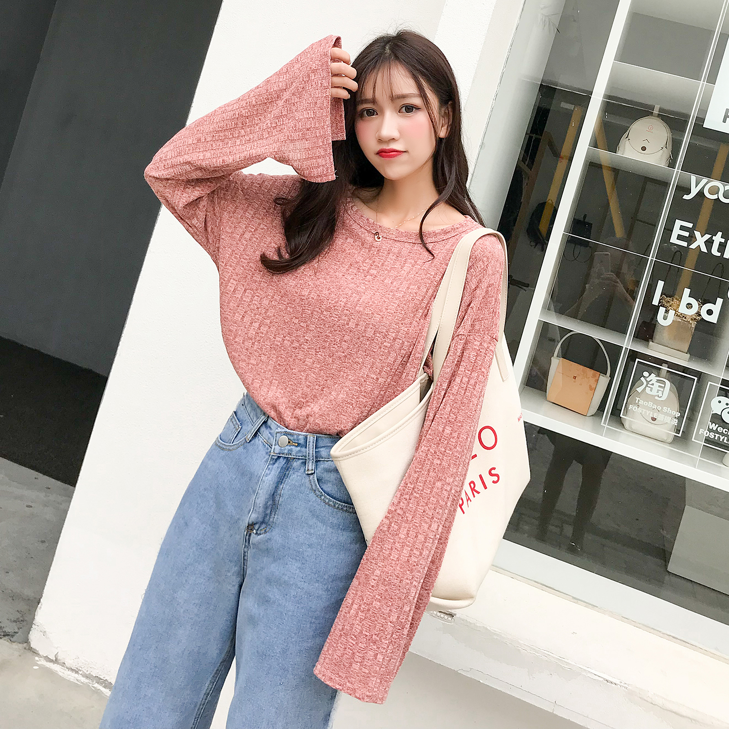 2018新款夏超火网红衣服chic早秋上衣慵懒开衩长袖宽松T恤女