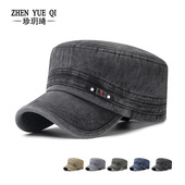 鸭舌帽户外休闲男士 新款 水洗帽子做旧棉布平顶四季 透气褪色遮阳帽