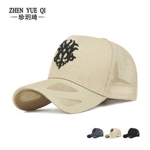 夏季新款全网眼透气五片硬顶棒球帽立体刺绣户外男女休闲遮阳网帽