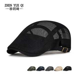 春夏季薄款休闲雷帽男女全网眼透气前进帽英伦复古遮阳防晒鸭舌帽