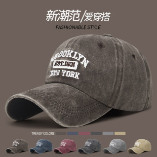 新款弯檐水洗复古涂层布鸭舌帽遮阳做旧褪色棒球帽子男女时尚简约