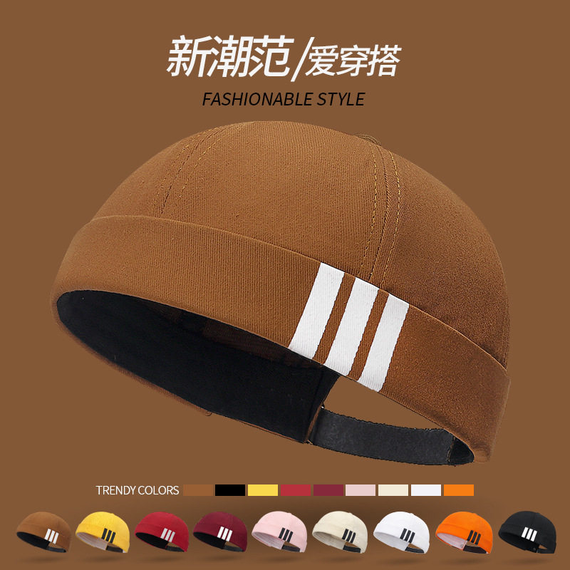瓜皮帽子女ins小众韩版日系街舞地主帽印三条道个性男女同款唐帽