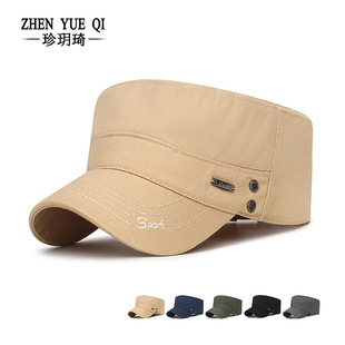 帽子男款春秋弯檐手缝金属标志平顶帽中年爸爸户外防晒休闲鸭舌帽