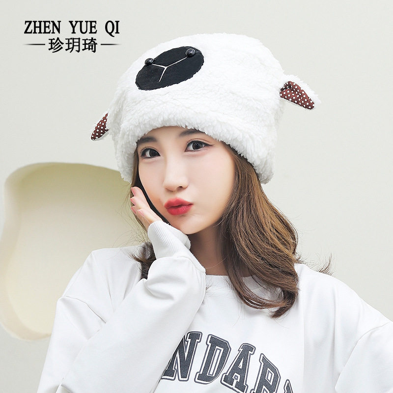 红帽子女毛绒保暖套头帽甜美可爱