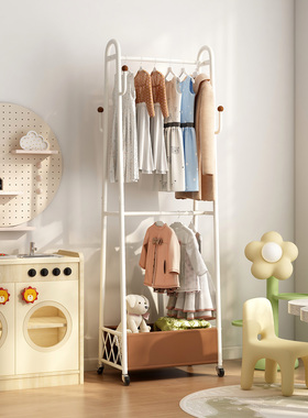 儿童创意衣帽架衣架落地卧室可移动挂衣架新款奶油风衣服收纳架子
