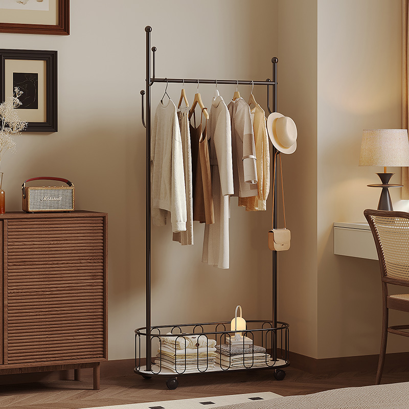 中古风家用卧室铁艺可移动衣帽架