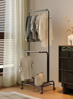 中古风卧室落地挂衣架铁艺衣收纳架子客厅多功能小型衣帽架晾衣架